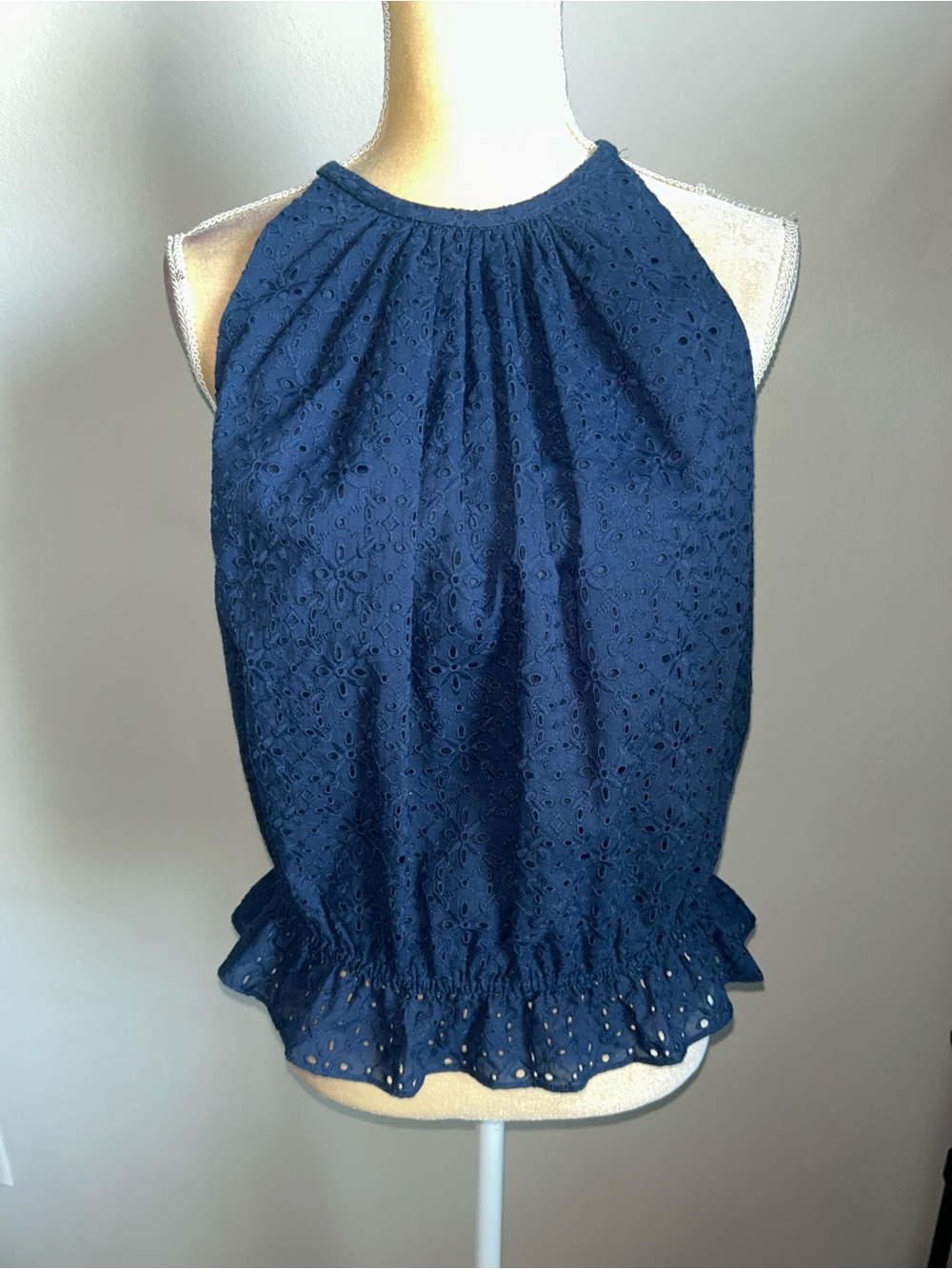 Ramy Brook Navy Eyelet Halter Blouse